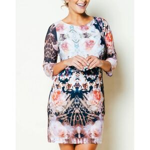 Chris McLaughlin Womens Size 16 Black Floral Sheath Dress Bodycon Artsy